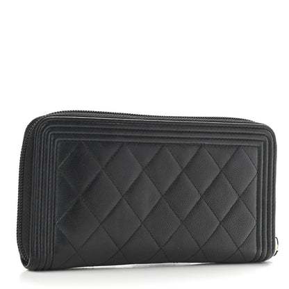 Chanel Caviar Quilted Boy Long Zip Around Wallet Black 3 of 12