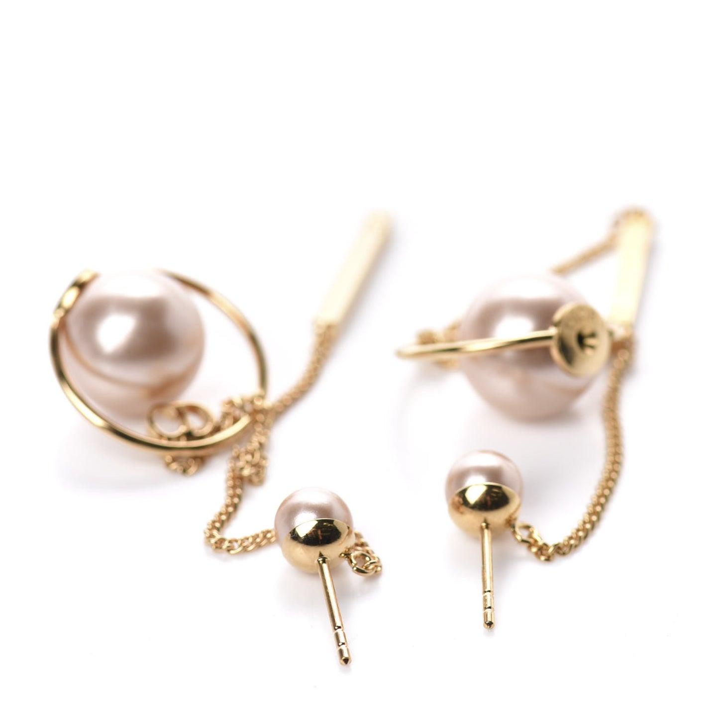 Pearl Tribales Dangle Chain Earrings Pink Gold