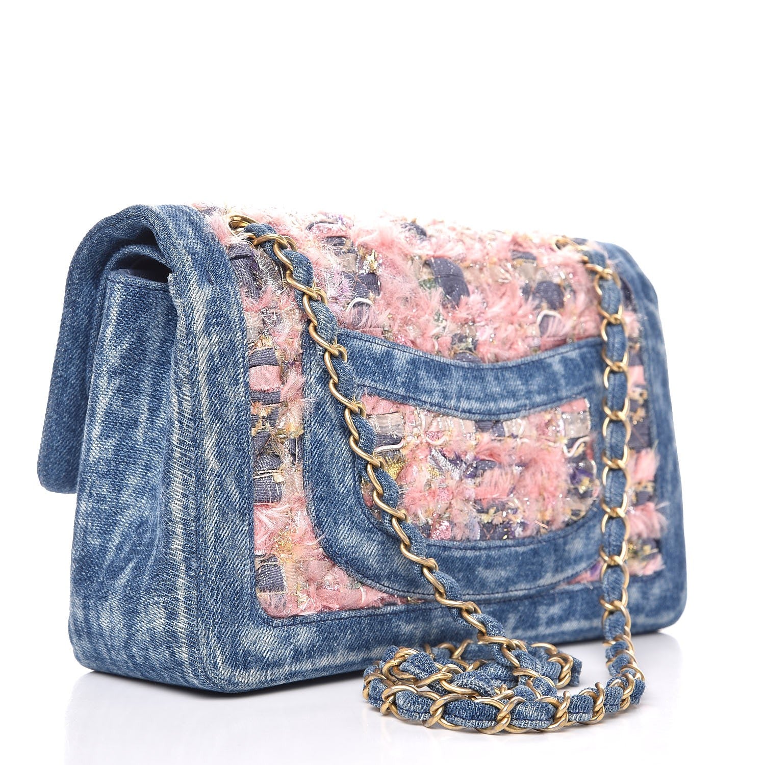 Chanel Denim Tweed Quilted Medium Double Flap Blue 4 of 8