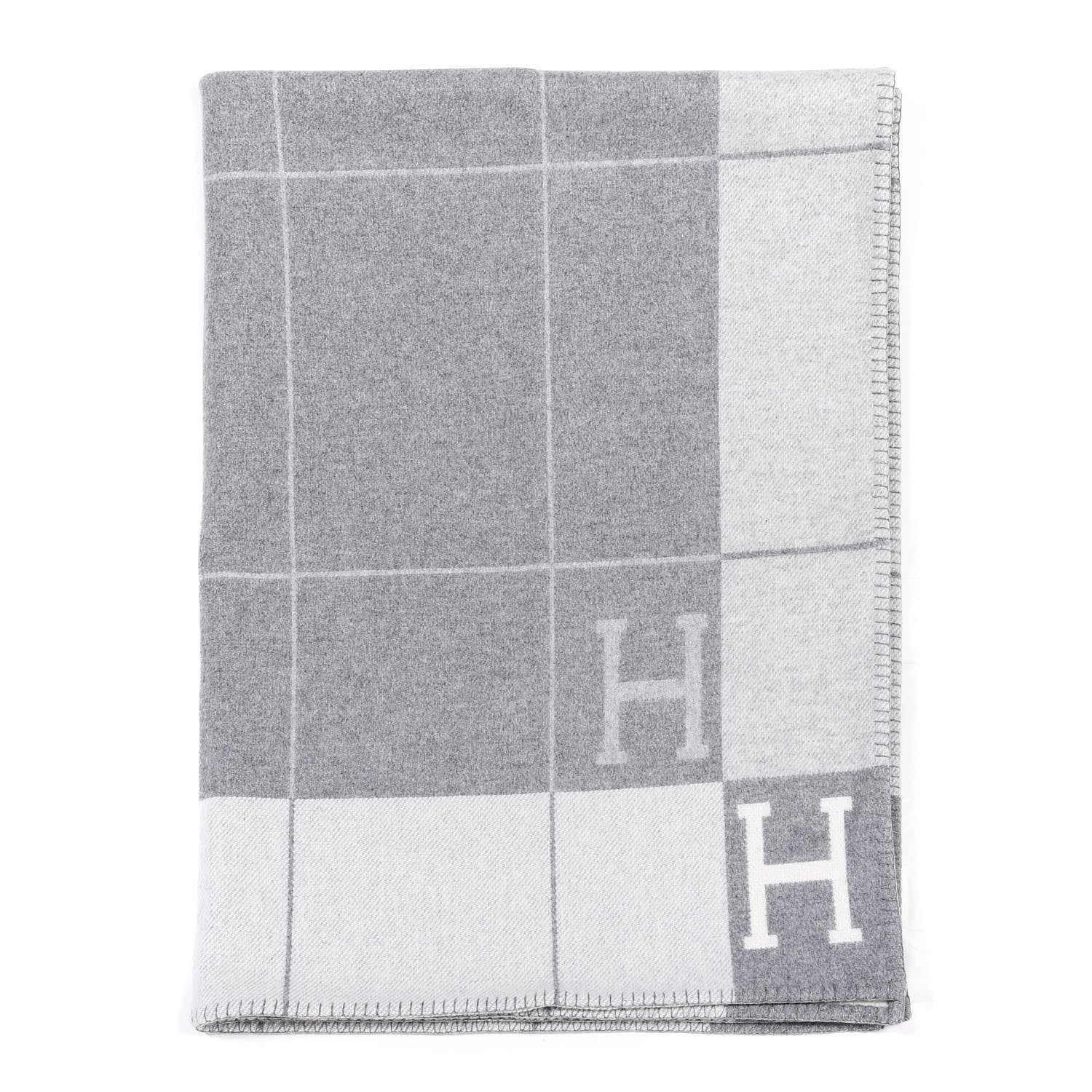 Hermes Wool Cashmere Avalon III Blanket Ecru Gris Clair 1 of 3