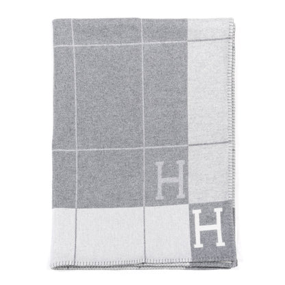 Hermes Wool Cashmere Avalon III Blanket Ecru Gris Clair 1 of 3