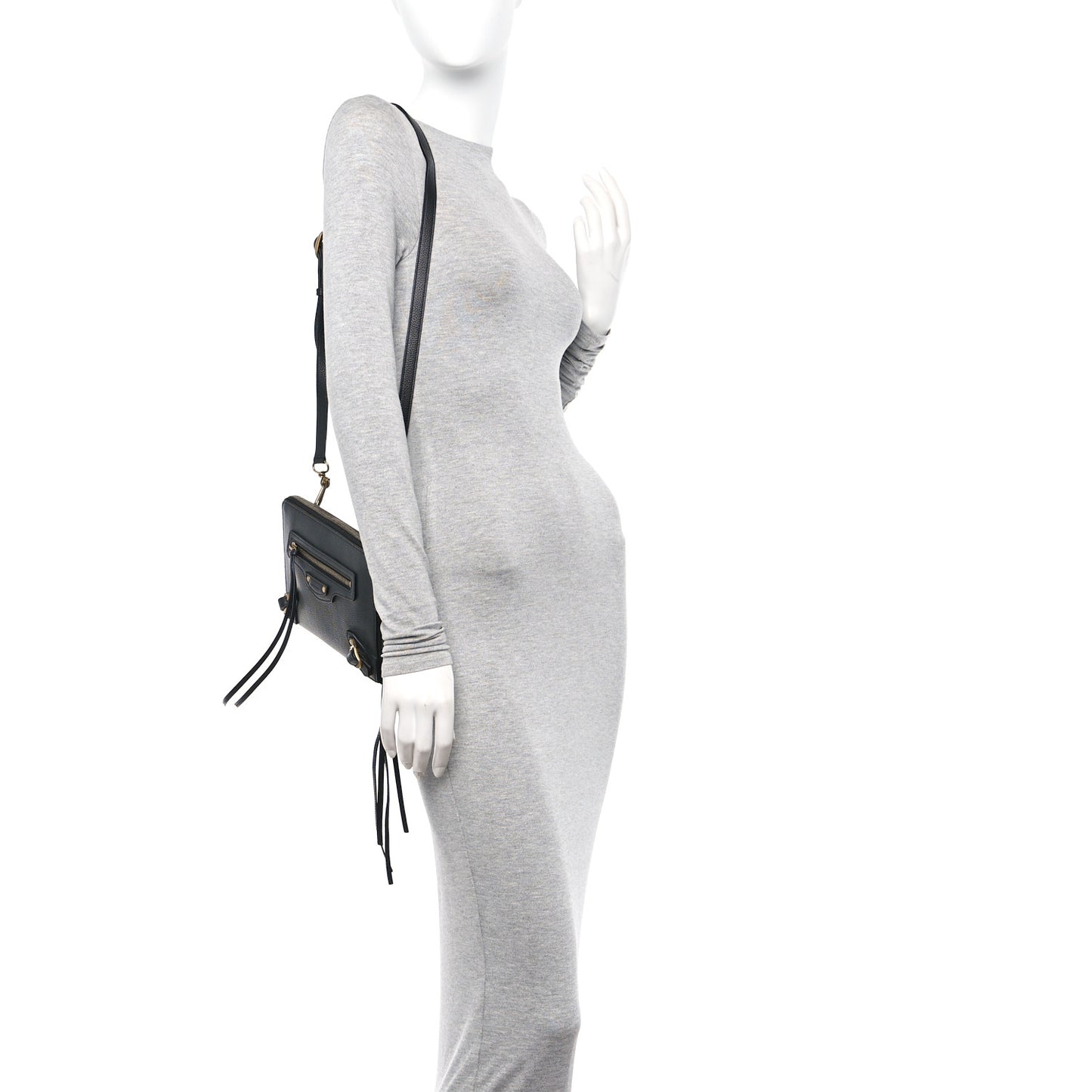 Grained Calfskin Neo Classic Gold Hardware Zip Around Crossbody Black