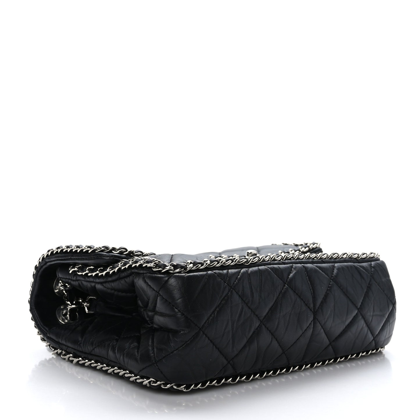 Crumpled Calfskin Medium Chain All Over Flap Black