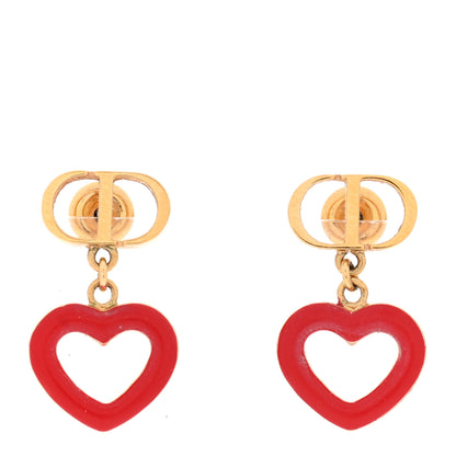 Christian Dior CD Dioramour Heart Earrings Gold Red 1 of 4