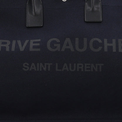 Saint Laurent Linen Calfskin Rive Gauche Tote Navy 8 of 10