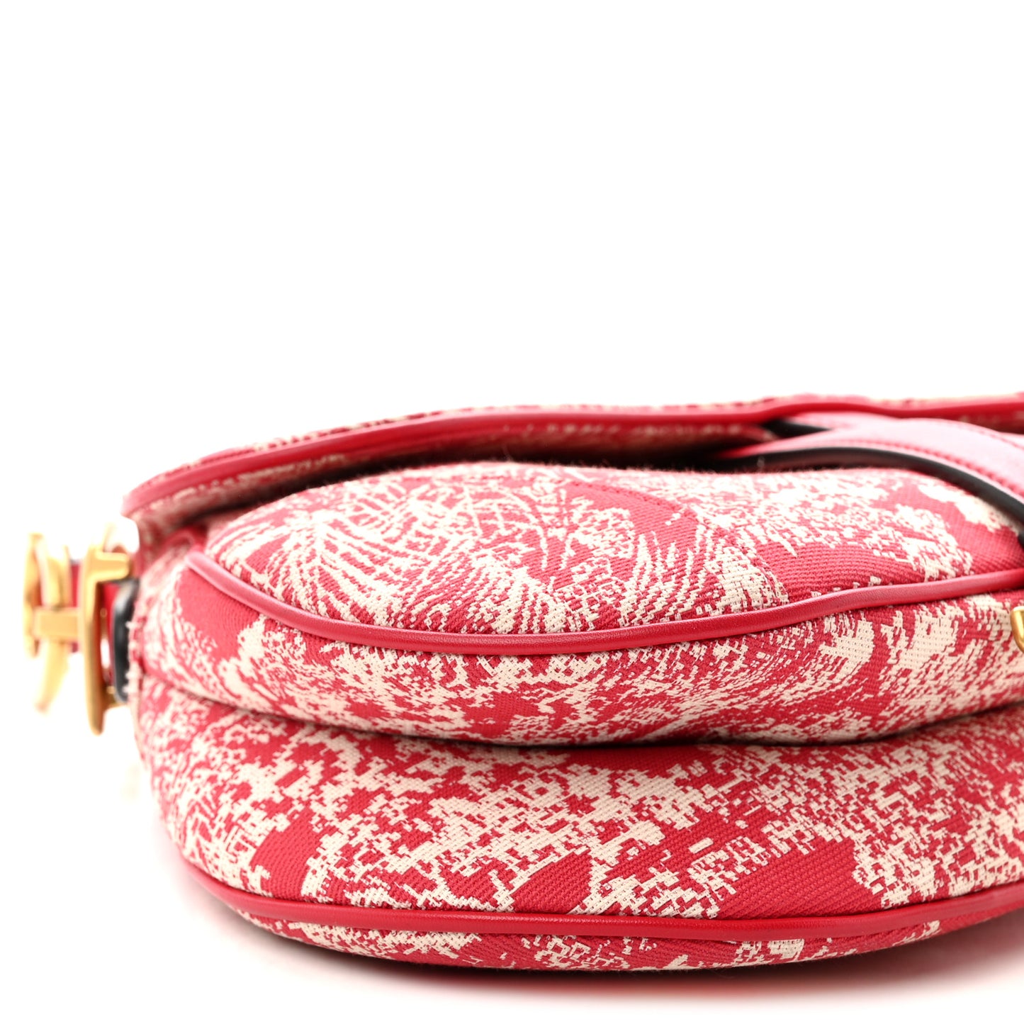 Canvas Reverse Embroidered Toile De Jouy Saddle Bag With Strap Red