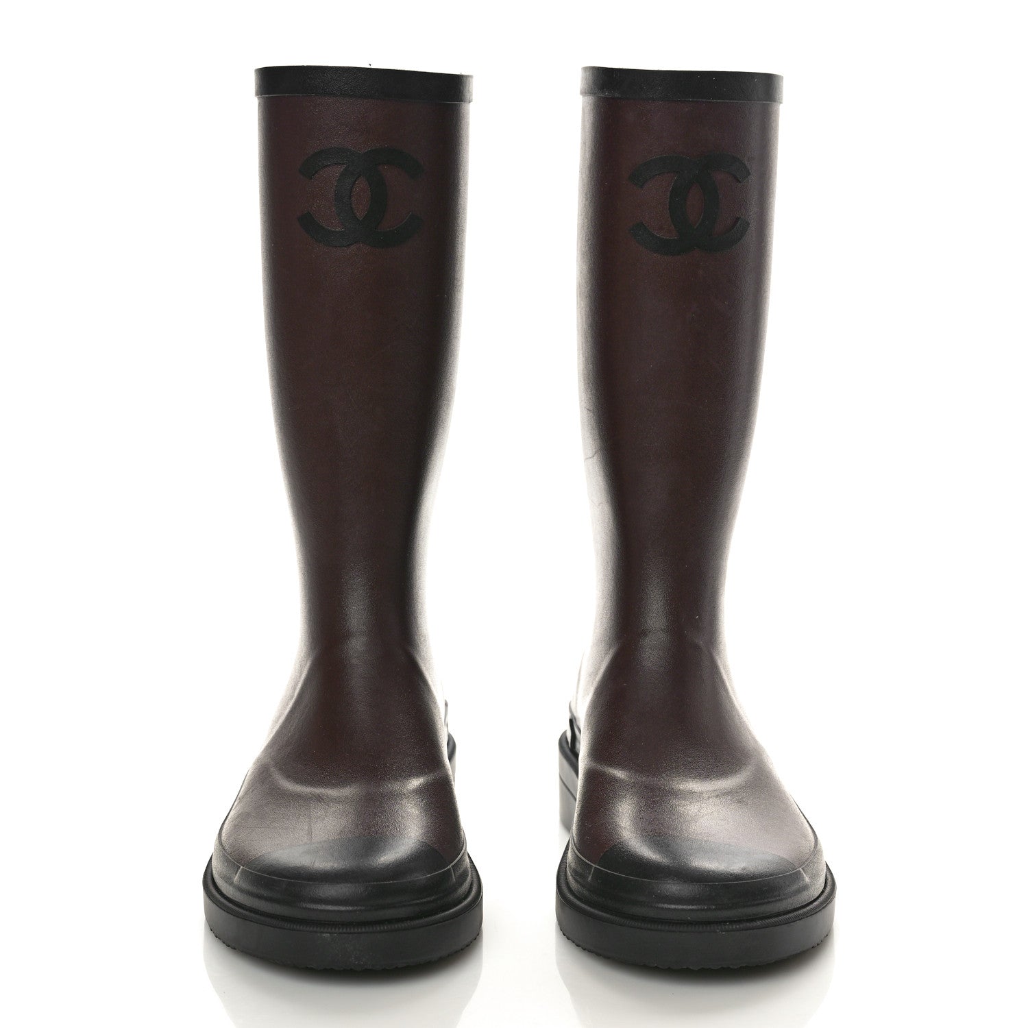 Chanel Caoutchouk CC High Boots 37 Burgundy Black 2 of 10