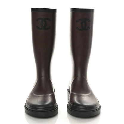 Chanel Caoutchouk CC High Boots 37 Burgundy Black 2 of 10