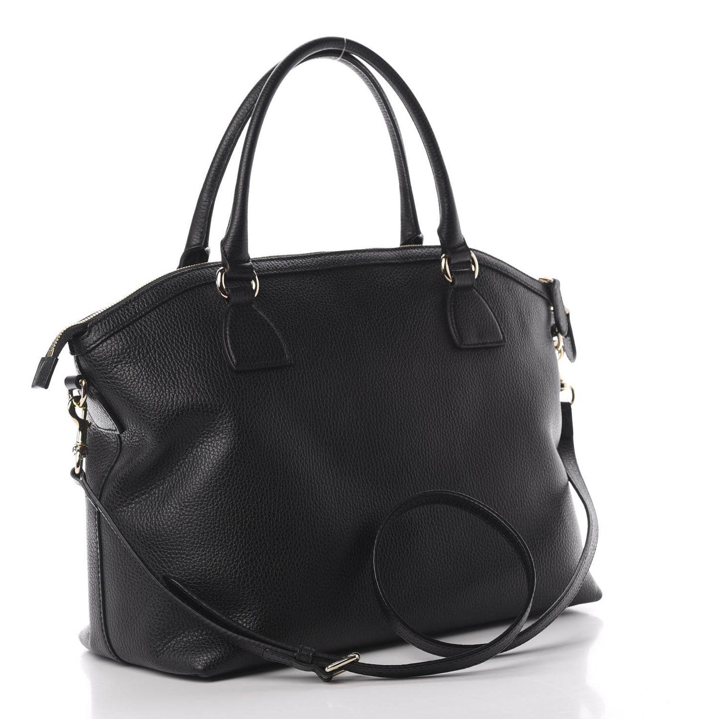 Dollar Calfskin Large GG Charm Dome Satchel Tote Black