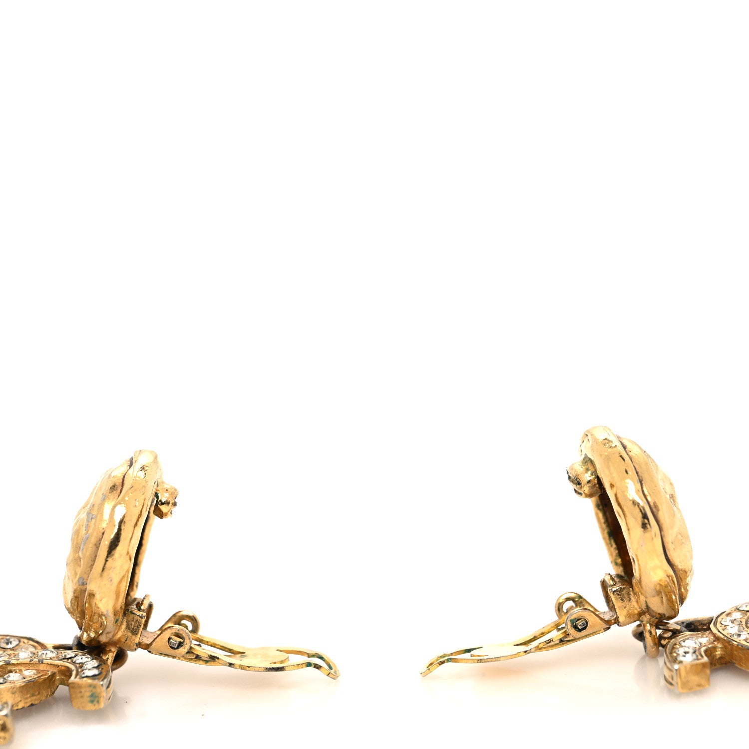 Chanel Crystal CC Large Clip On Drop Earrings Gold 3 of 6