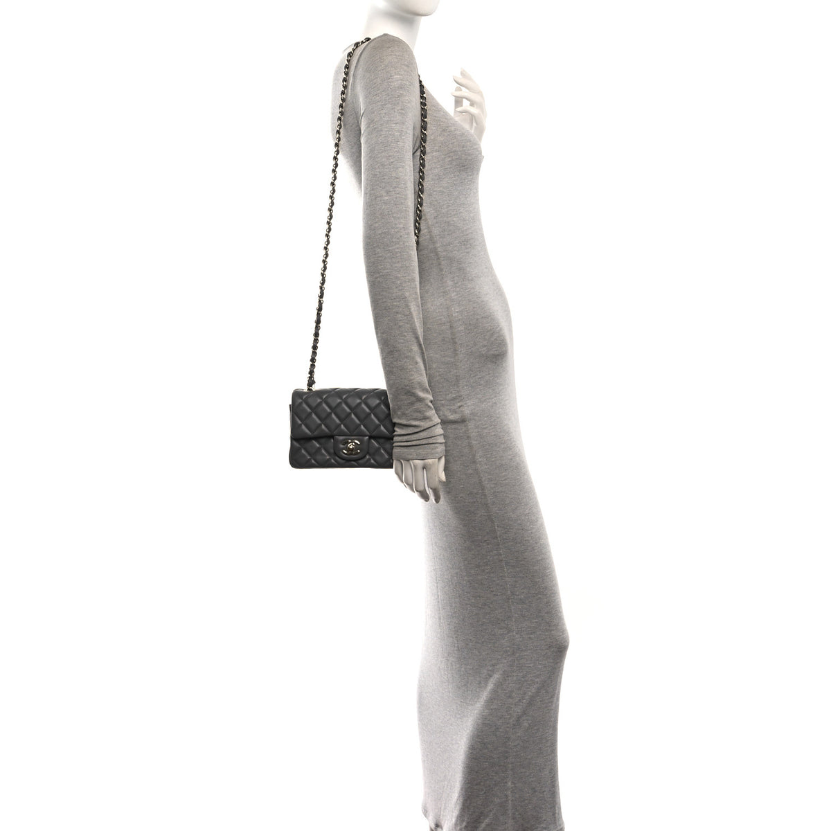 Chanel Lambskin Quilted Mini Rectangular Flap Dark Grey 2 of 10