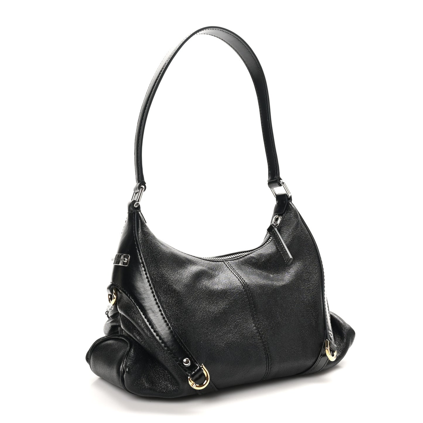 Shiny Calfskin Small Harness Voyou Shoulder Bag Black