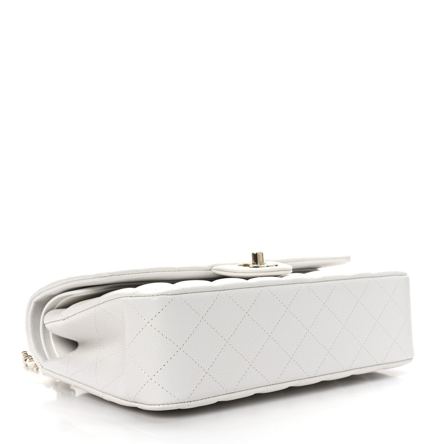 Caviar Quilted Medium Double Flap White