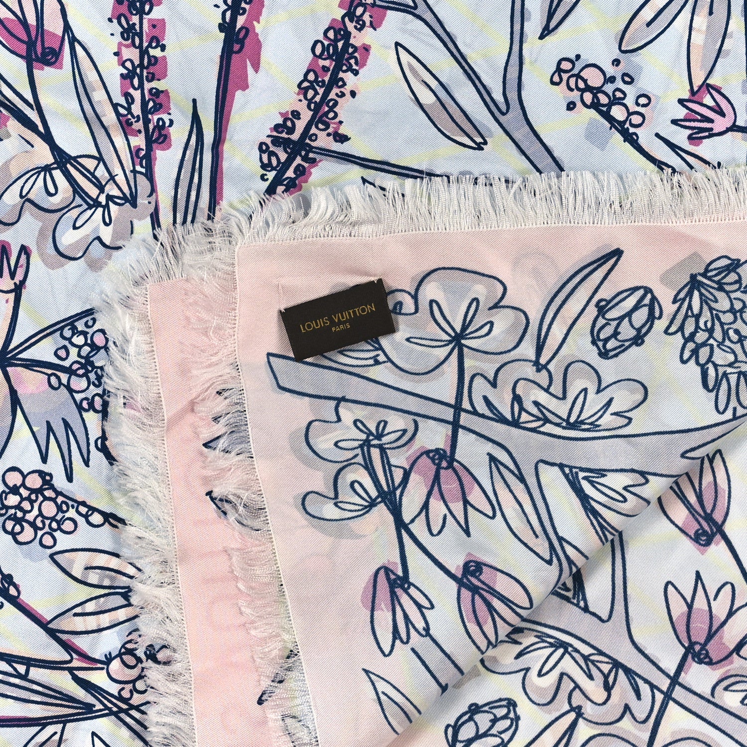 Louis Vuitton Silk Square Scarf Pink Blue 3 of 3