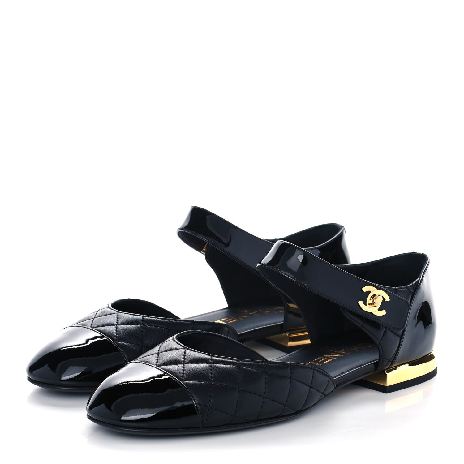 Chanel Patent Lambskin Quilted Cap Toe Ballerina Flats 36.5 Black 3 of 10