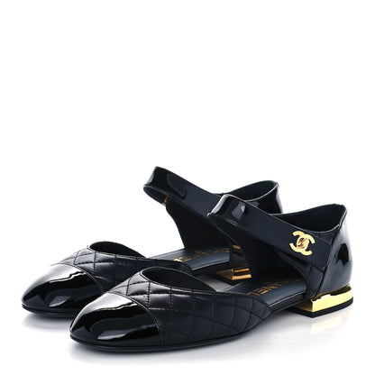 Chanel Patent Lambskin Quilted Cap Toe Ballerina Flats 36.5 Black 3 of 10