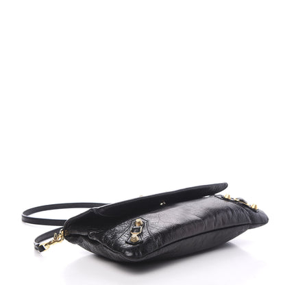Balenciaga Agneau Giant 12 Gold Hardware Envelope Strap Clutch Black 3 of 12
