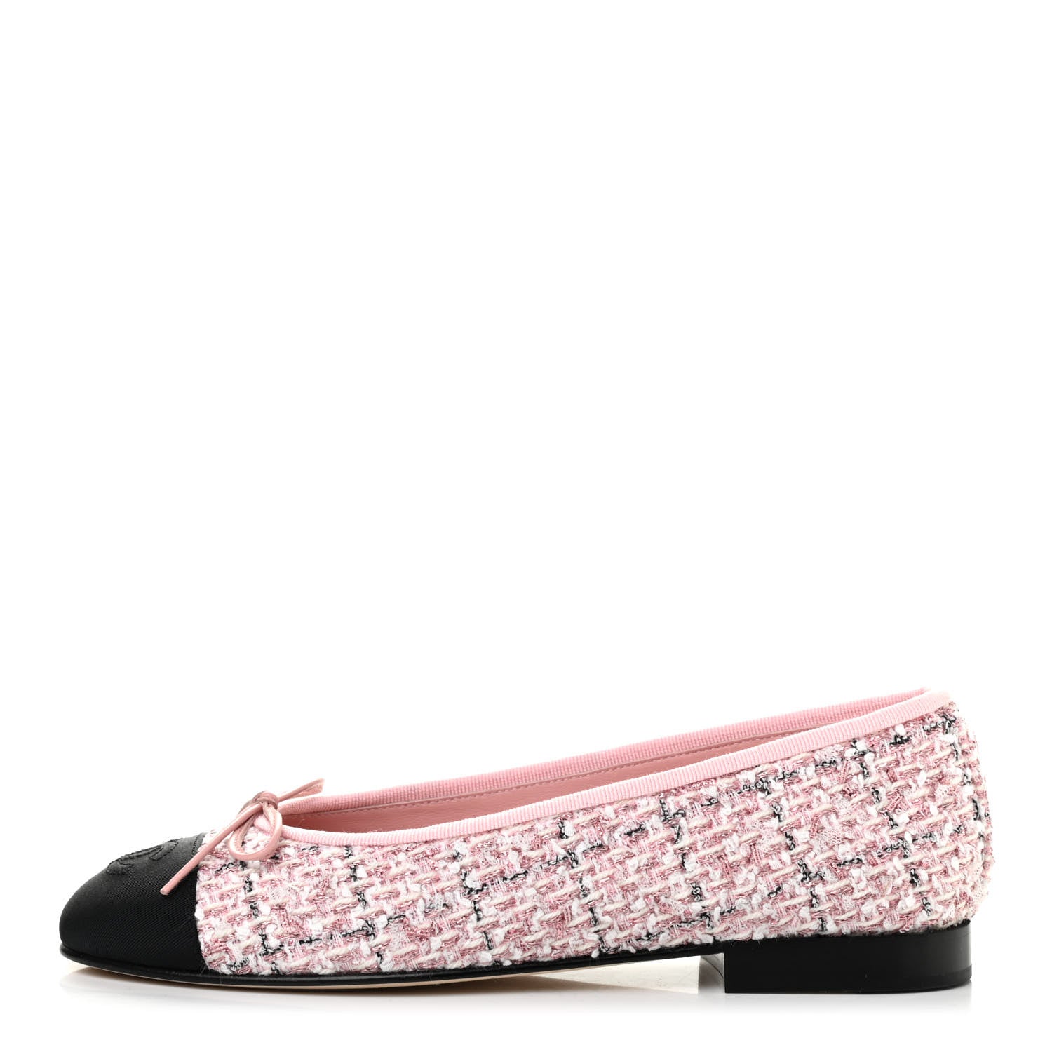 Chanel Tweed Grosgrain Cap Toe Ballerina Flats 36 Pink Black 1 of 8