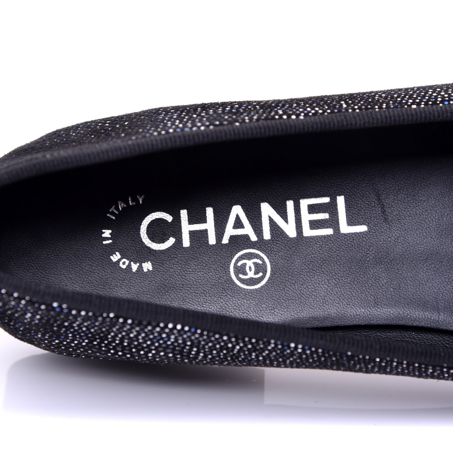 Fantasy Goatskin Patent Calfskin CC Cap Toe Ballerina Flats 36.5 Black Blue