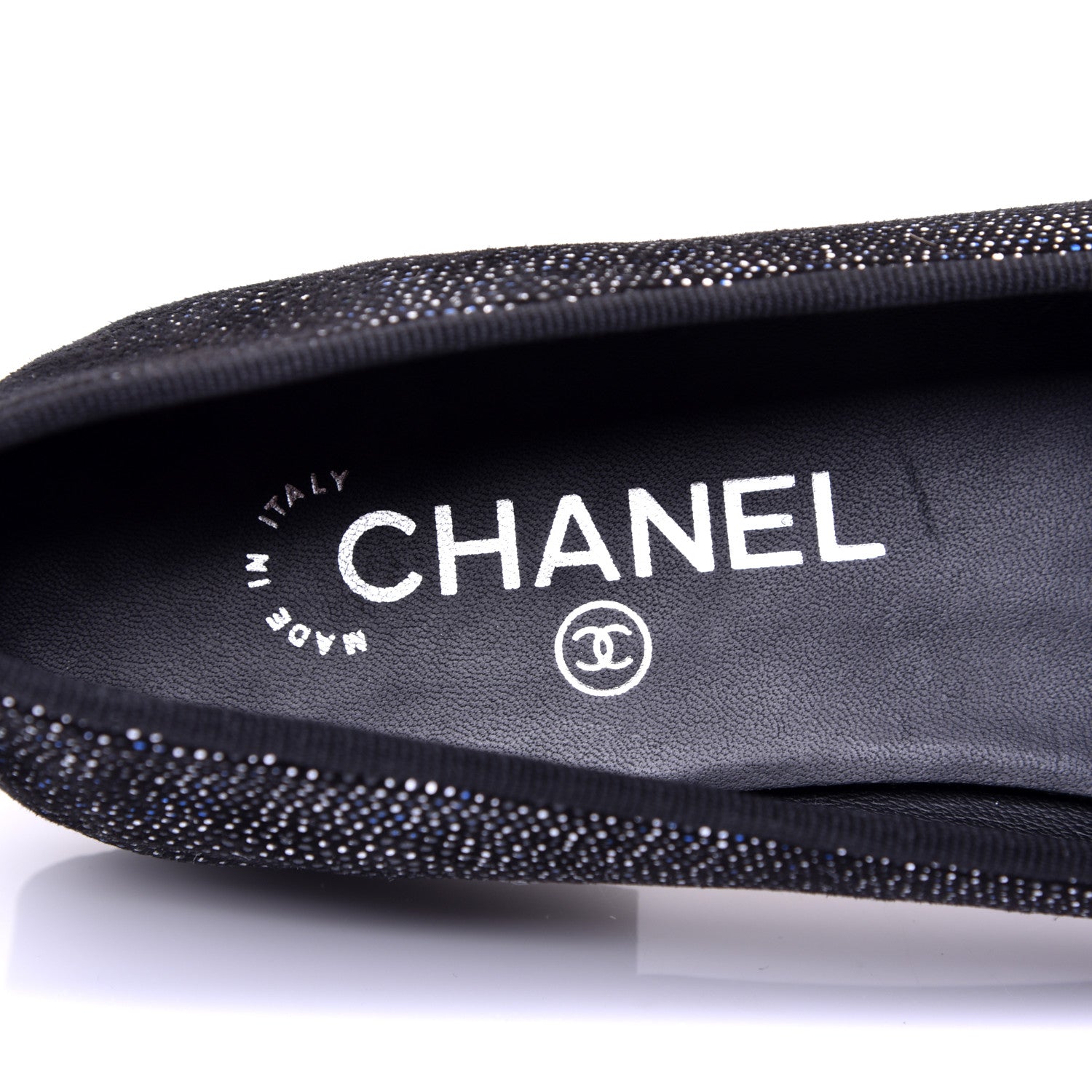 Chanel Fantasy Goatskin Patent Calfskin CC Cap Toe Ballerina Flats 36.5 Black Blue 8 of 11