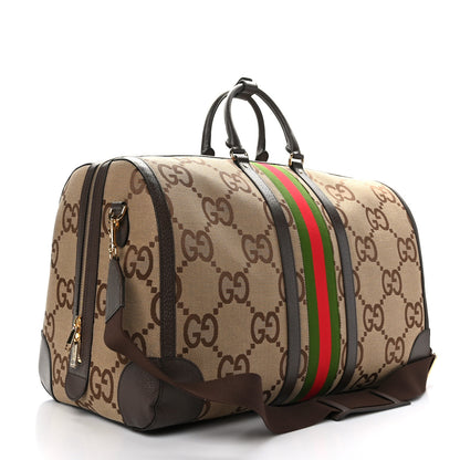 Gucci Monogram Jumbo GG Textured Dollar Calfskin Web Maxi Duffle Bag Camel Ebony 2 of 11