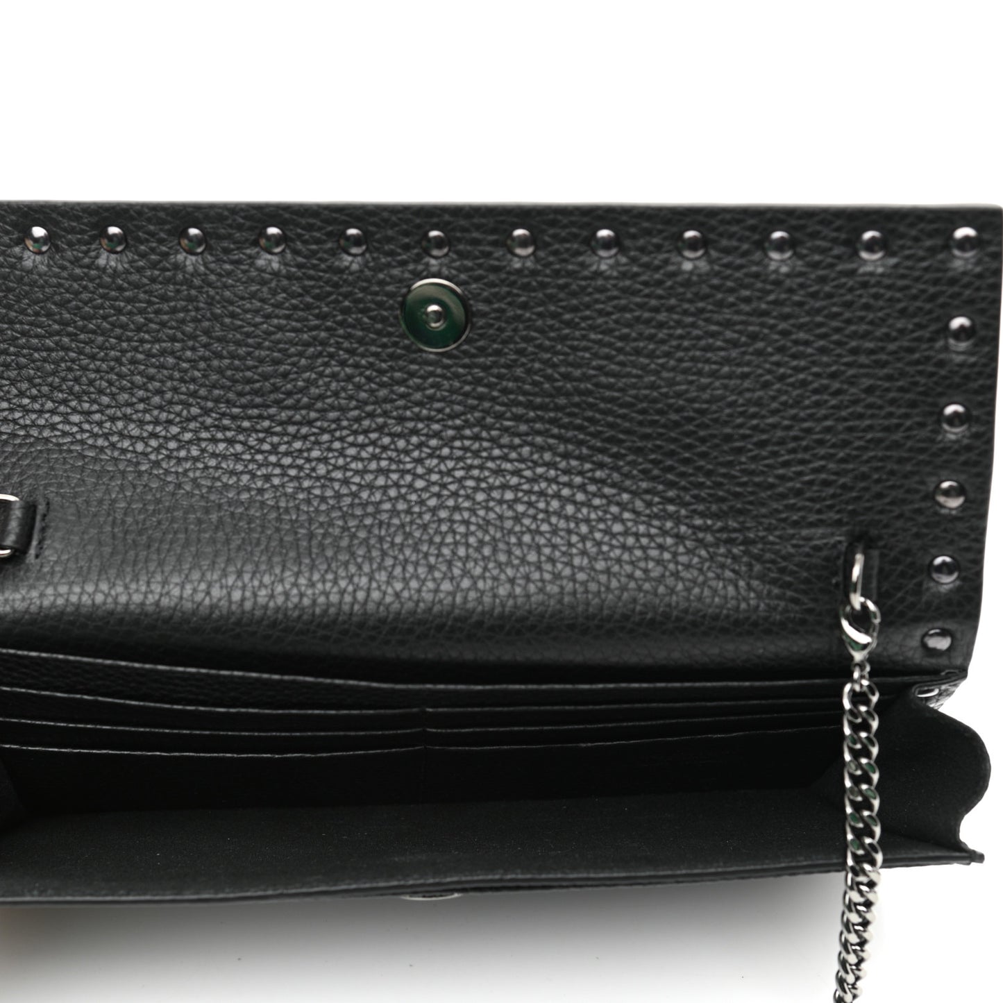 Grained Calfskin Rockstud Flap Wallet On Chain Black