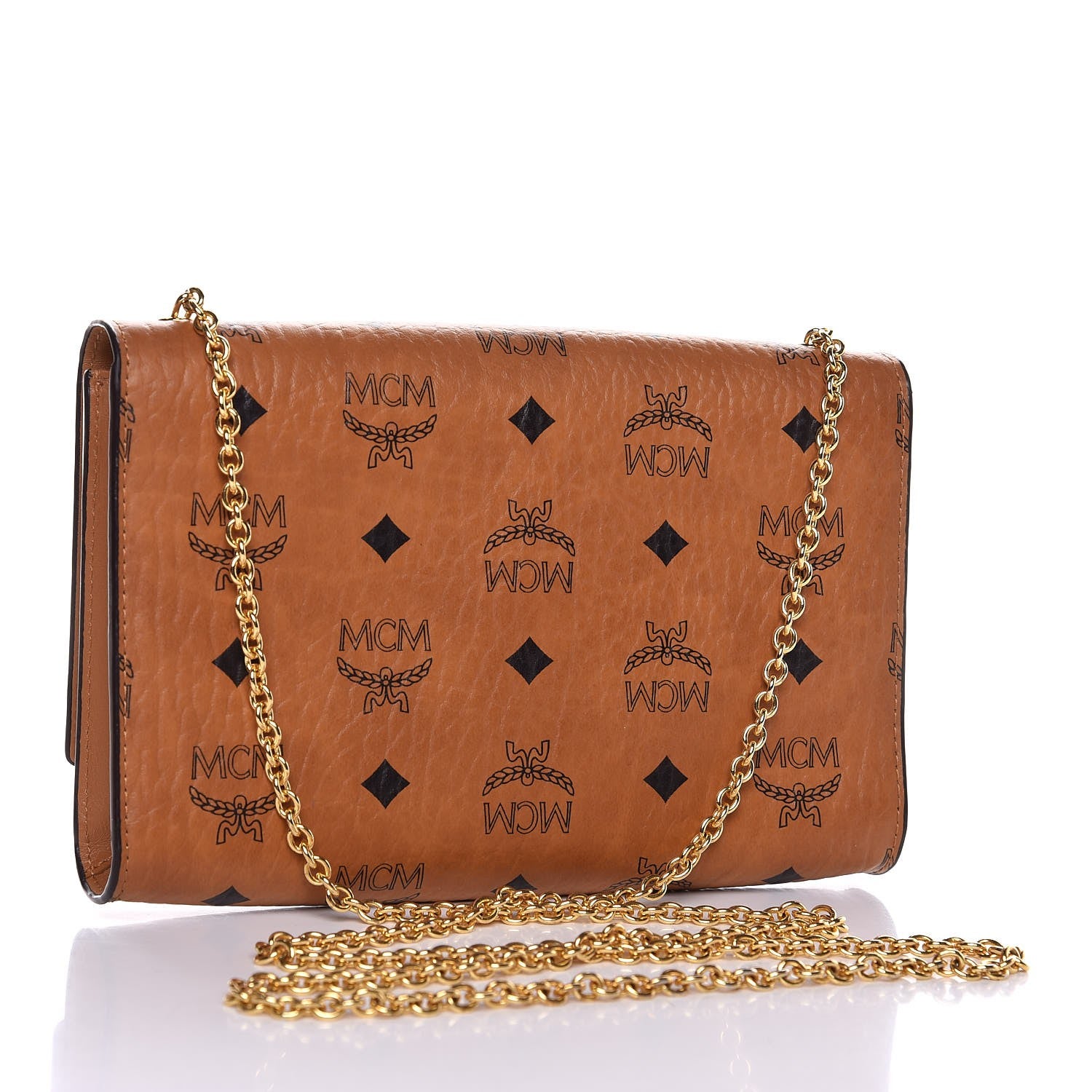 MCM Visetos Studded Chain Wallet Cognac 3 of 9