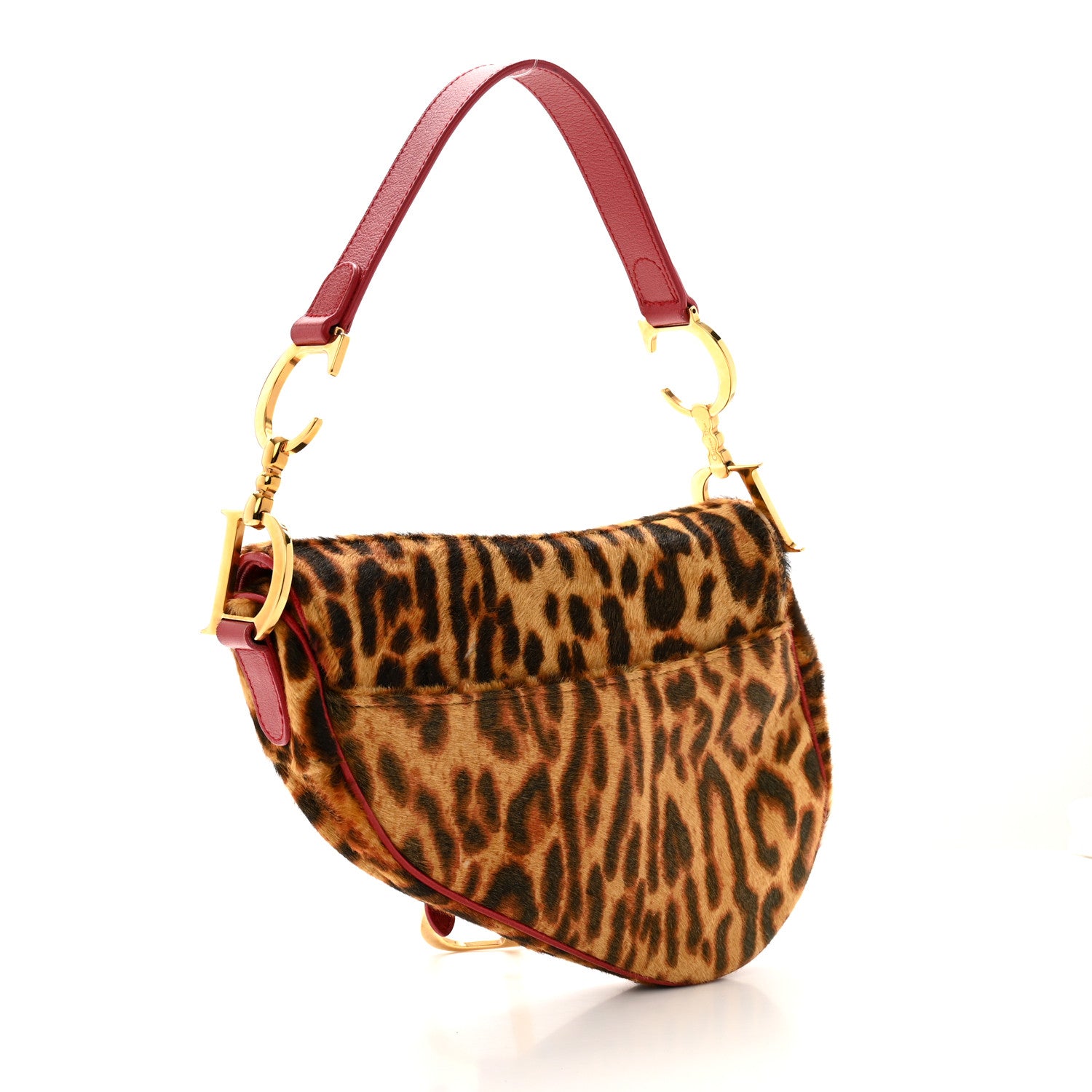 Christian Dior Pony Hair Leopard Saddle Bag Red 3 of 13