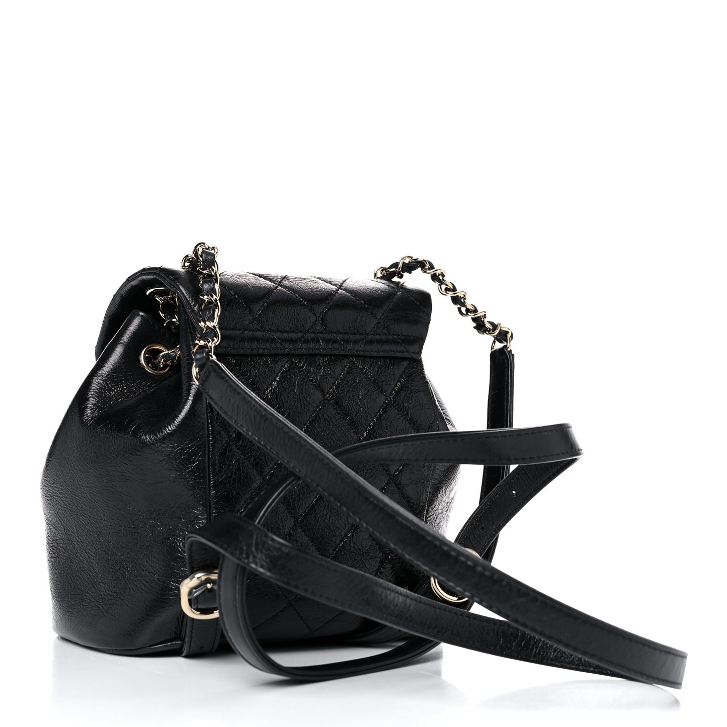 Glazed Aged Calfskin Quilted Small Duma Drawstring Backpack Black