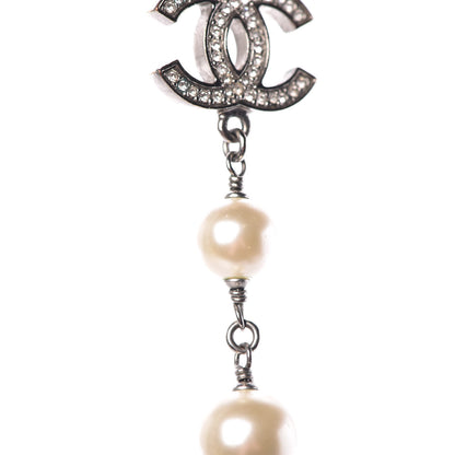 Chanel Pearl Crystal CC Necklace Silver Pearly White 11 of 12