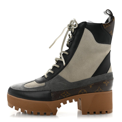 Louis Vuitton Suede Calfskin Monogram Laureate Platform Desert Boots 40 Grey 1 of 10