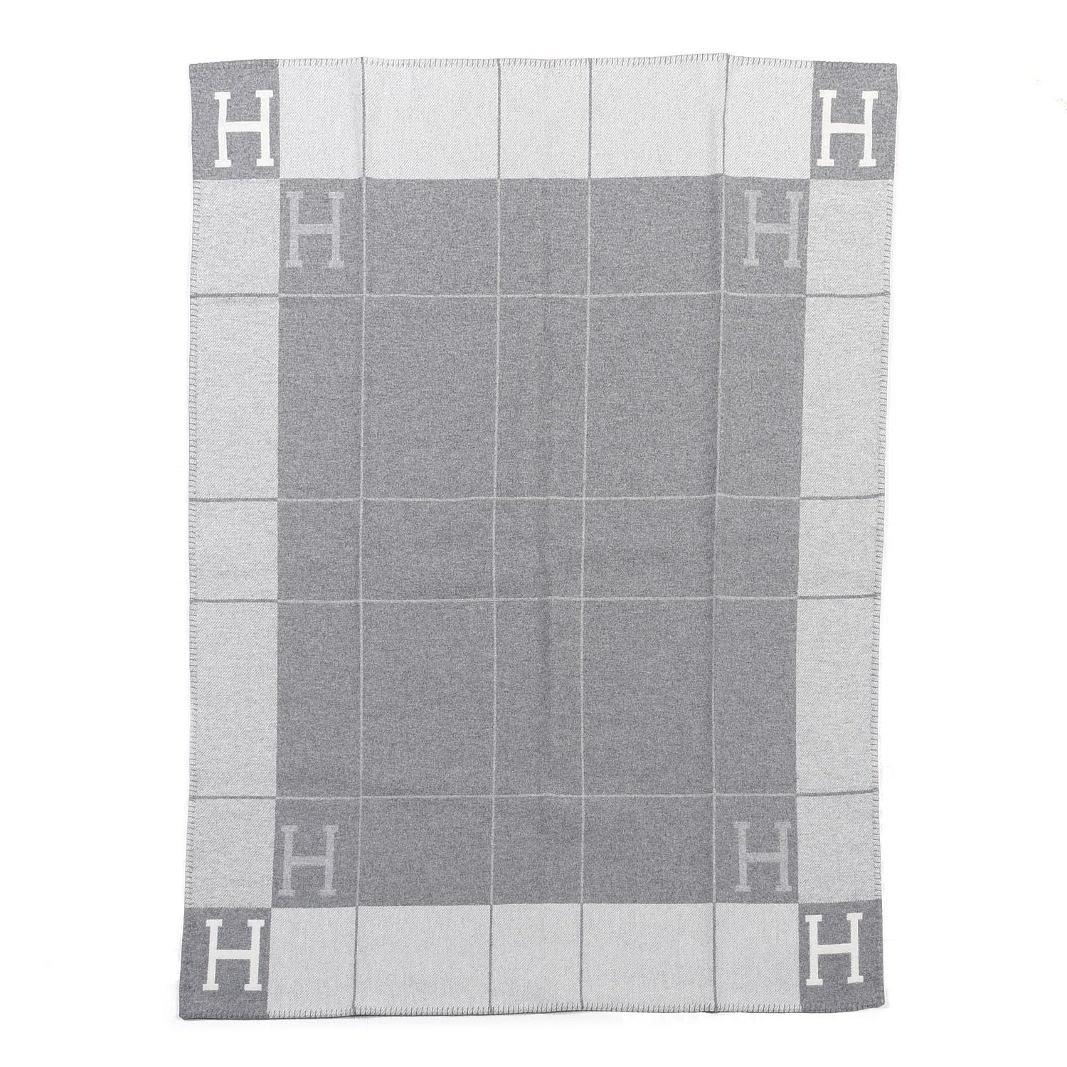 Hermes Wool Cashmere Avalon III Blanket Ecru Gris Clair 1 of 3