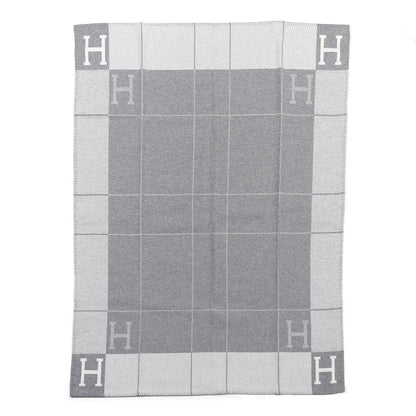 Hermes Wool Cashmere Avalon III Blanket Ecru Gris Clair 1 of 3