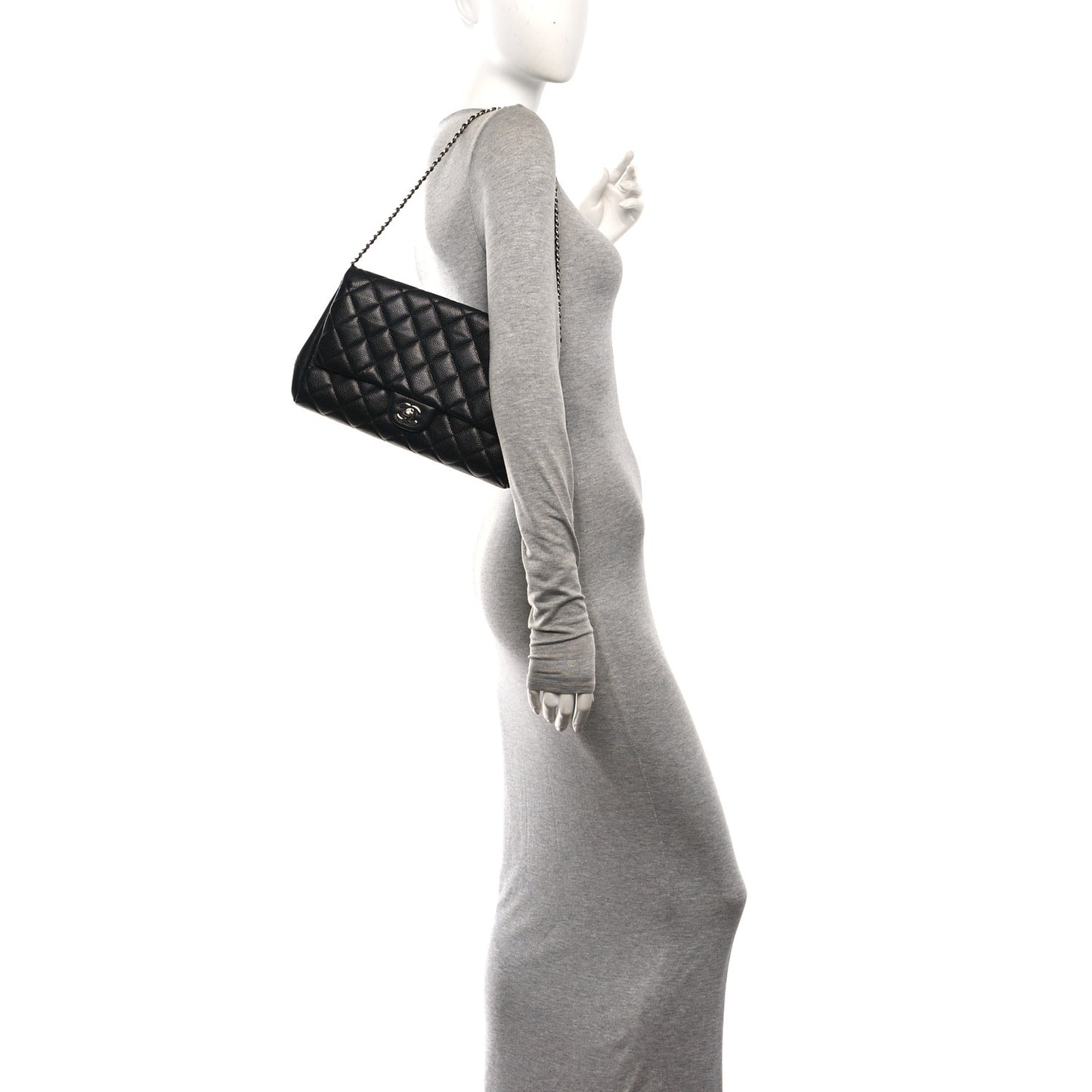 Caviar Quilted Clutch With Chain Flap Black