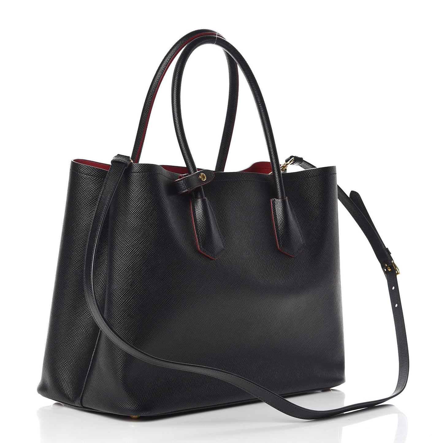 Saffiano Cuir Large Double Bag Black Fuoco