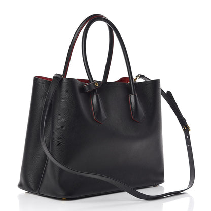 Prada Saffiano Cuir Large Double Bag Black Fuoco 3 of 12