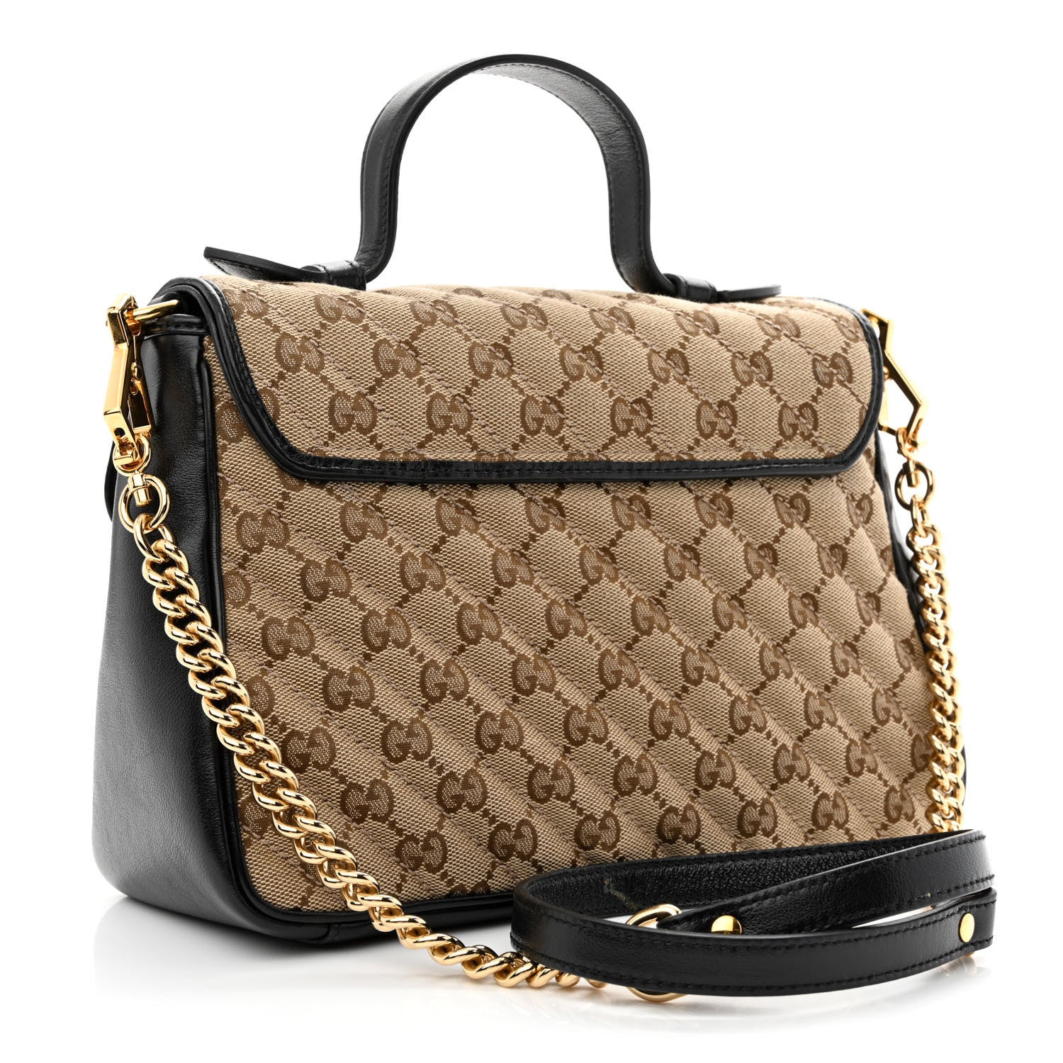 Gucci Monogram Azalea Calfskin Matelasse Diagonal Small GG Marmont Top Handle Shoulder Bag Beige Ebony Black 3 of 11