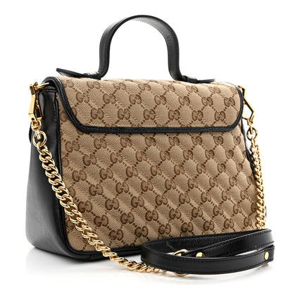 Gucci Monogram Azalea Calfskin Matelasse Diagonal Small GG Marmont Top Handle Shoulder Bag Beige Ebony Black 3 of 11