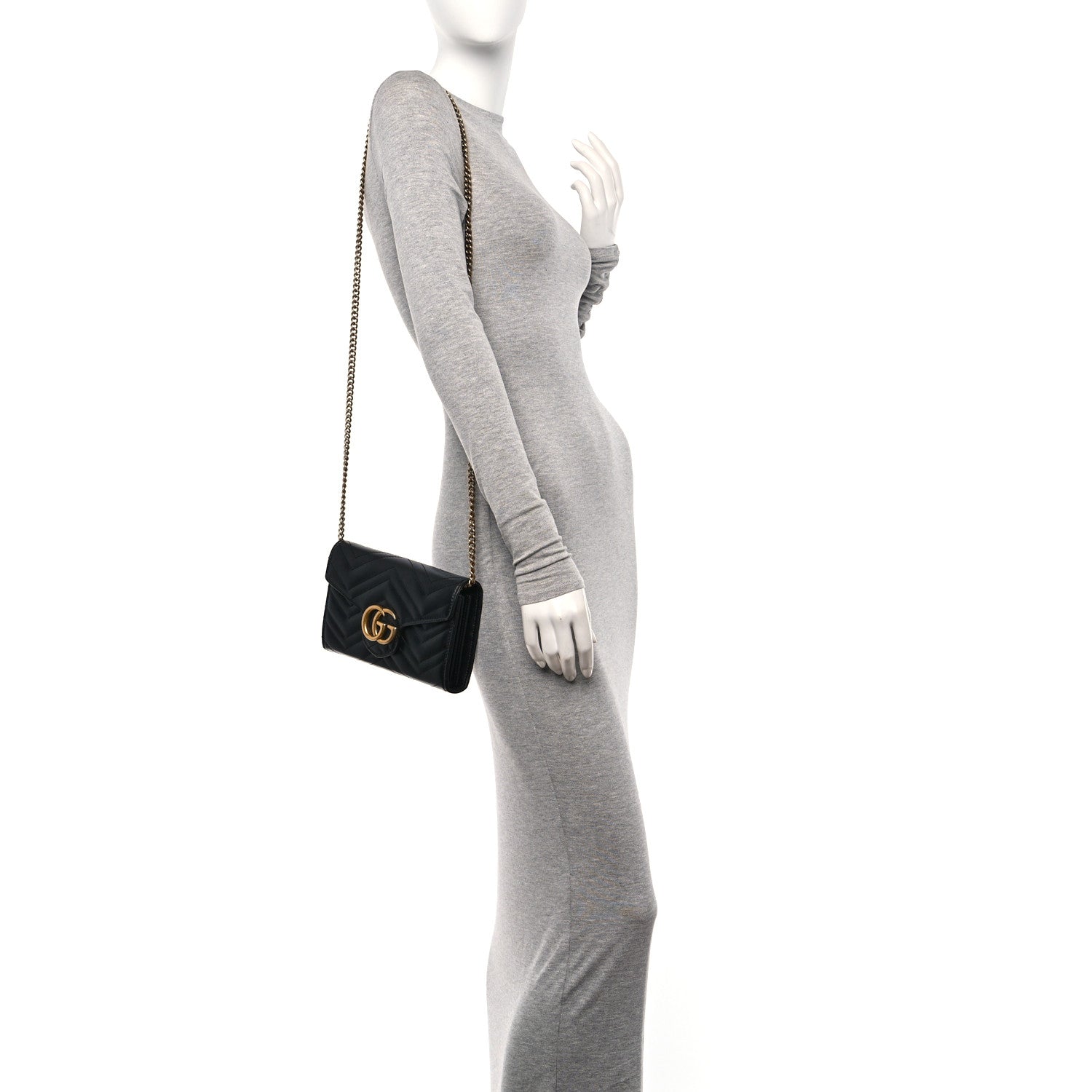 Gucci Calfskin Matelasse GG Marmont Chain Wallet Black 2 of 11