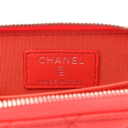 Chanel Lambskin Quilted Zip Around Coin Purse Wallet Light Red 6 of 8