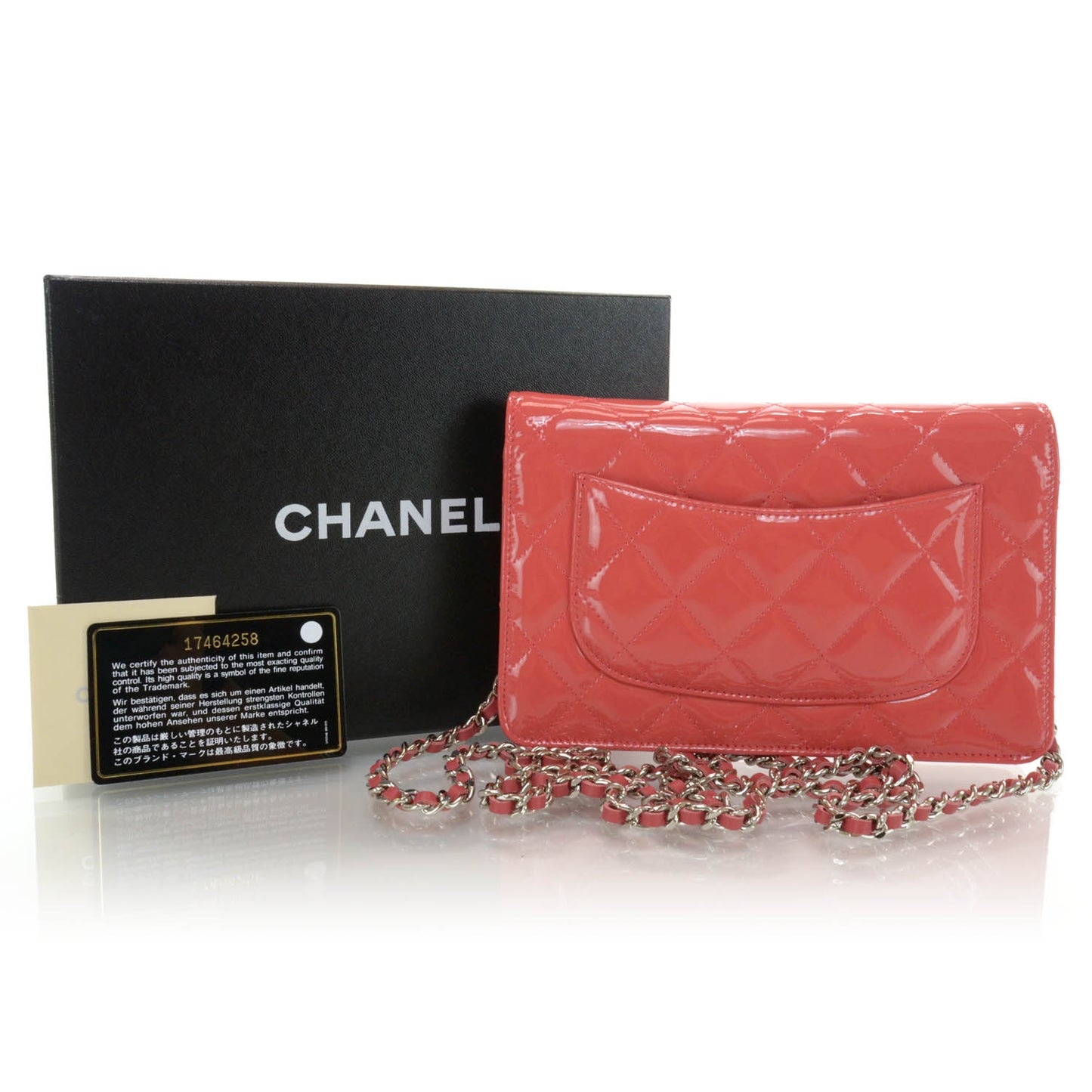 Patent Quilted Wallet On Chain WOC Dark Pink 13C