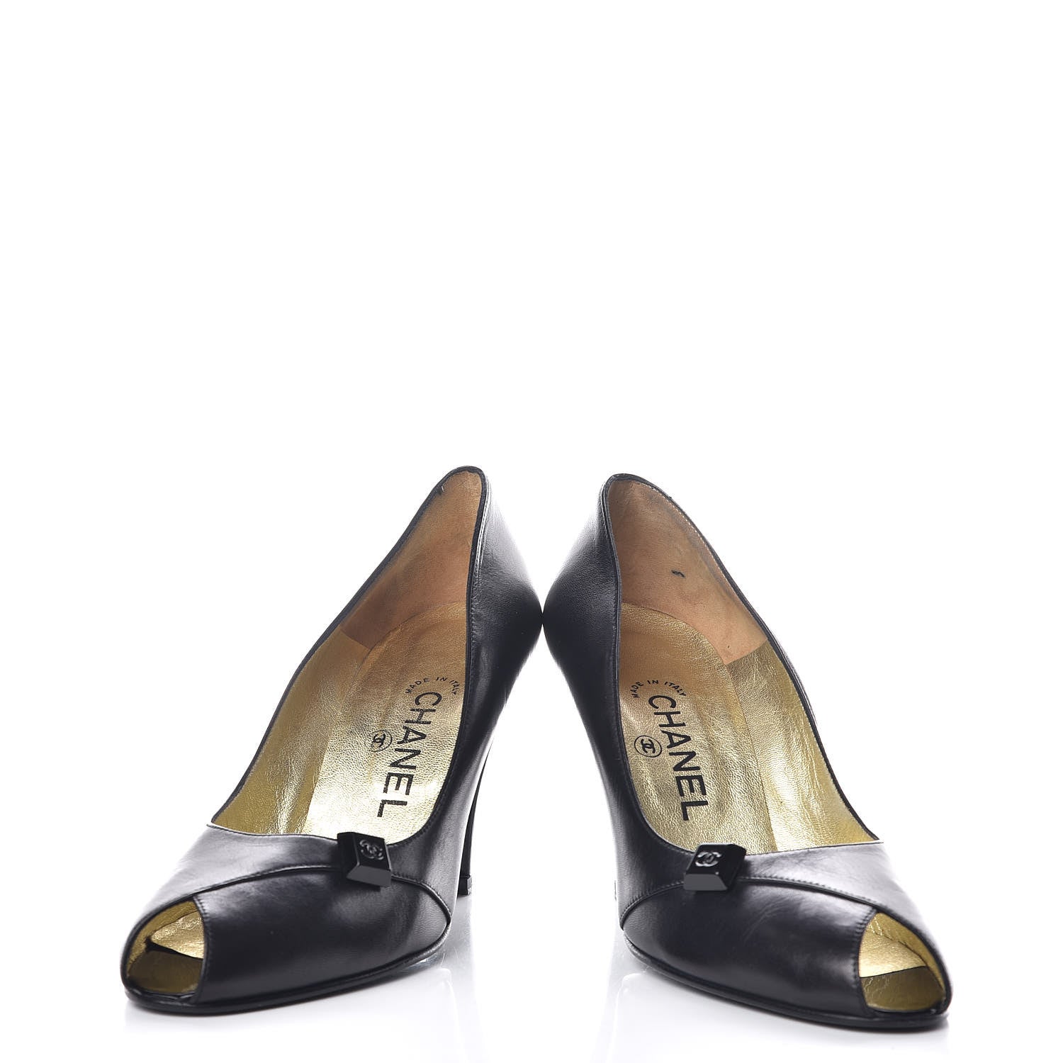 Chanel Lambskin CC Peep Toe Pumps 39 Black 5 of 12
