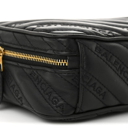 Balenciaga Calfskin Logo Matelasse Chain Strap Blanket Reporter XS Black 10 of 12