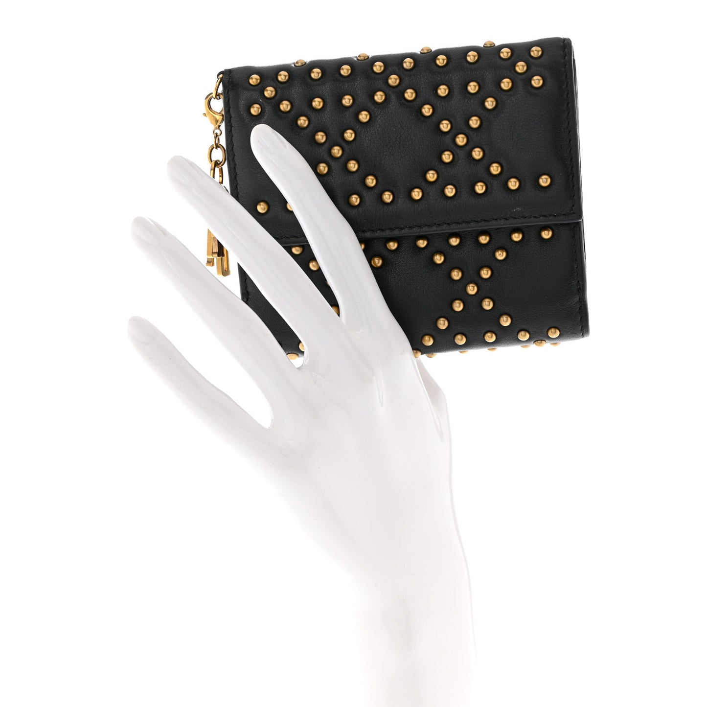 Lambskin Cannage Studded Lady Dior Compact Wallet Black