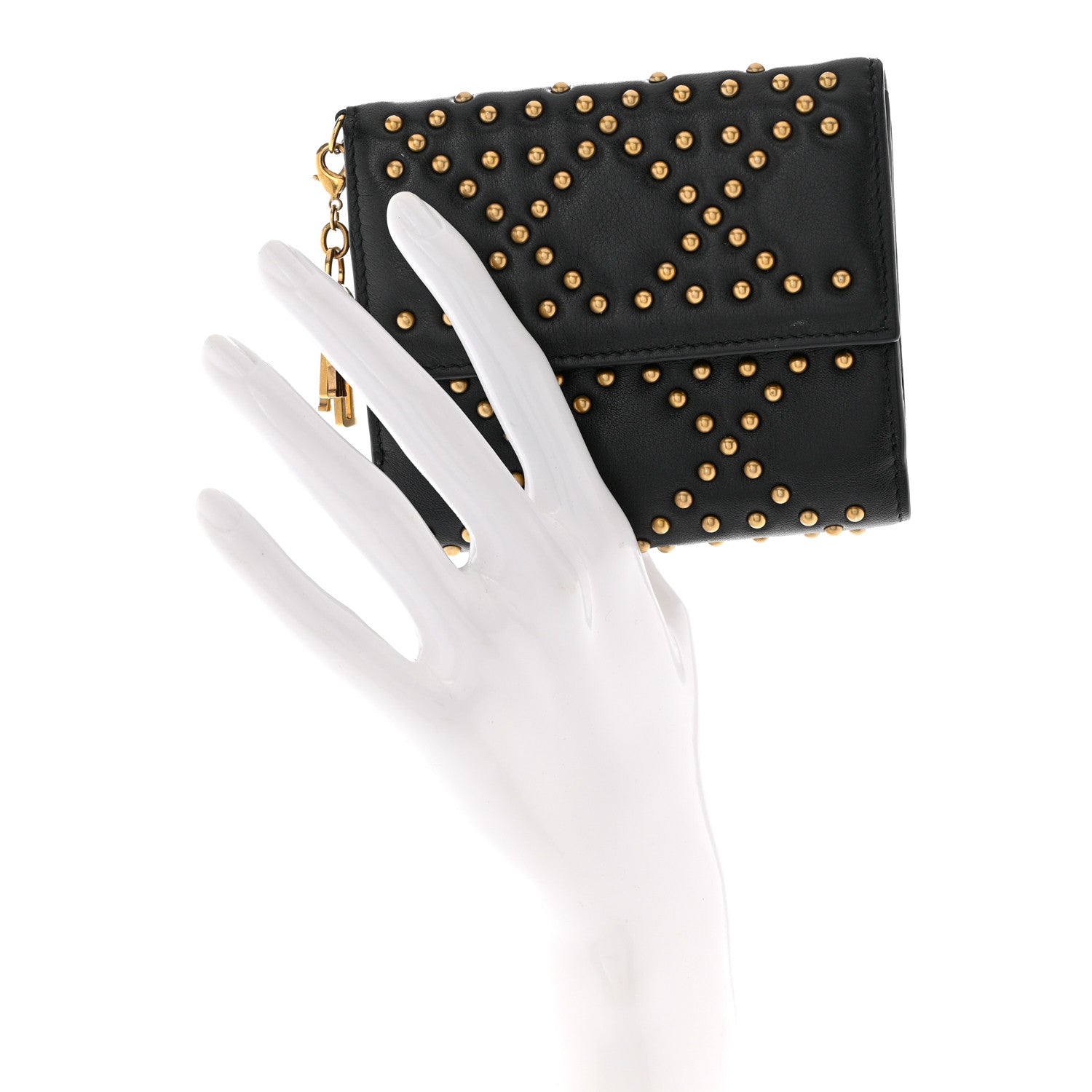 Christian Dior Lambskin Cannage Studded Lady Dior Compact Wallet Black 2 of 8
