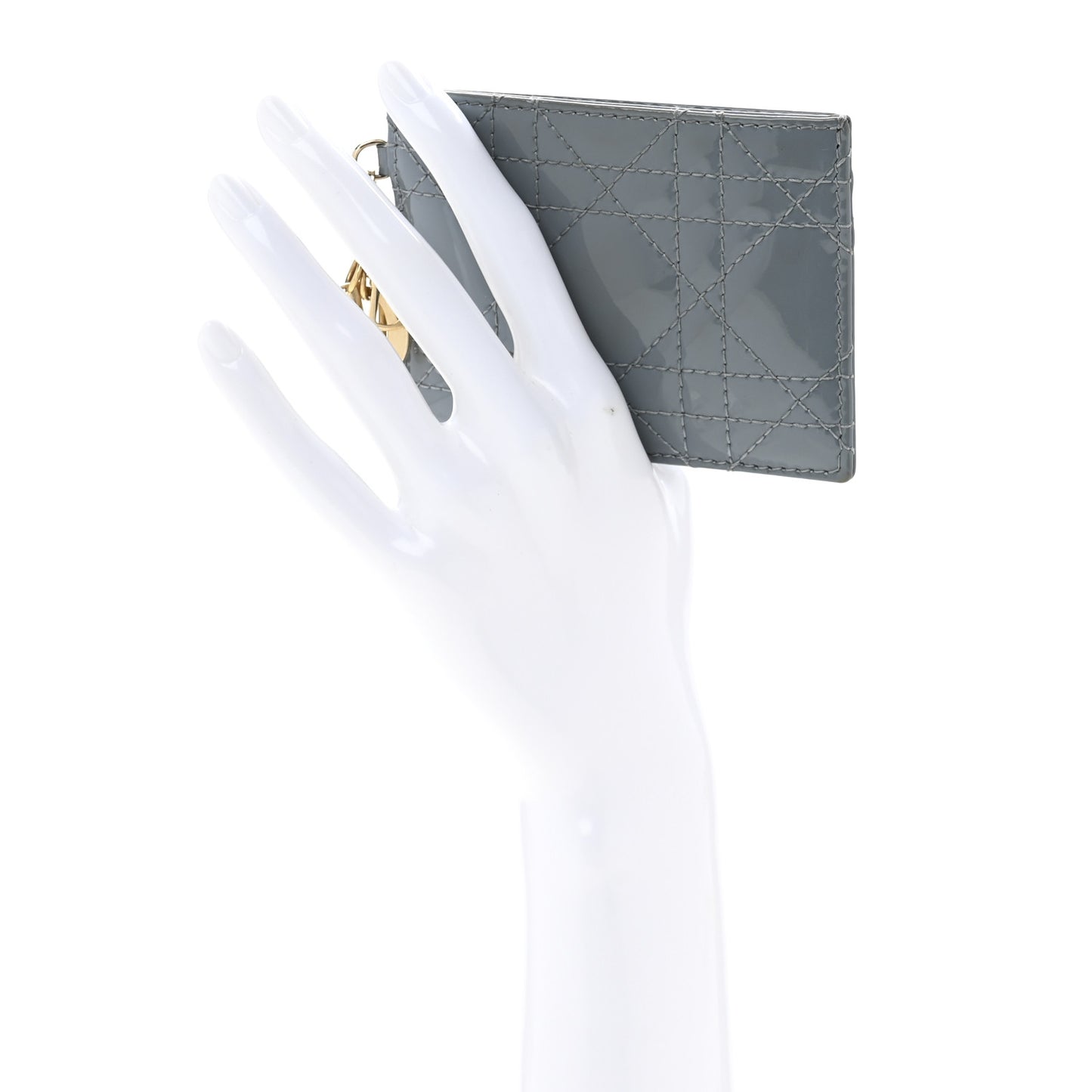 Patent Cannage Lady Dior Card Holder Cloudy Blue