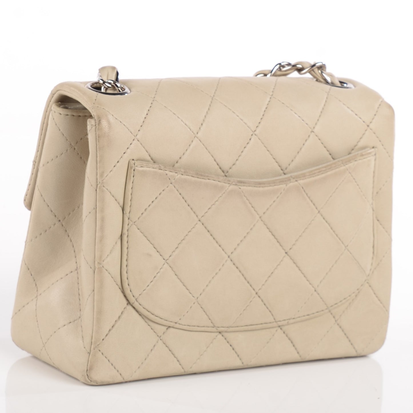 Lambskin Quilted Mini Square Flap Beige