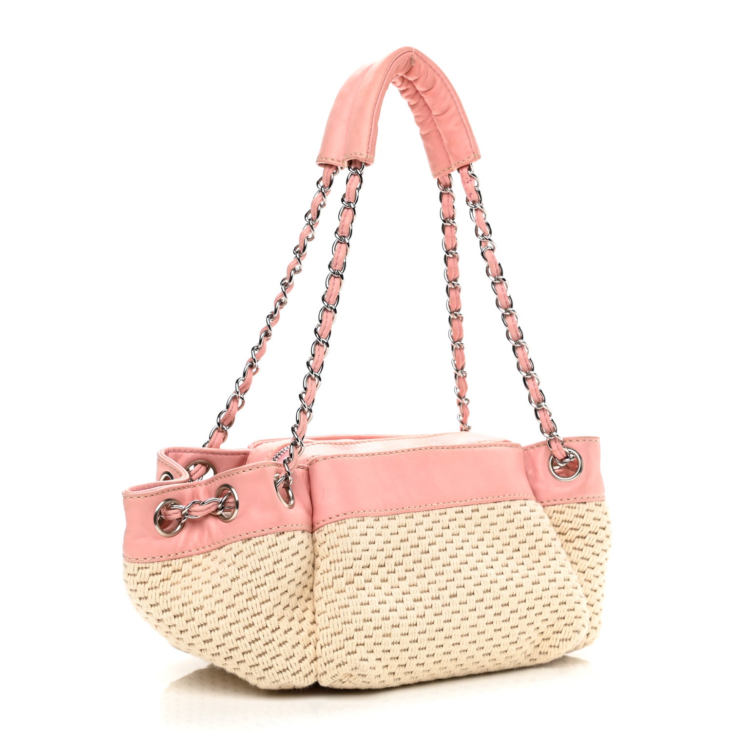 Chanel Canvas Woven Lambskin Lax Accordion Hobo Pink 3 of 11