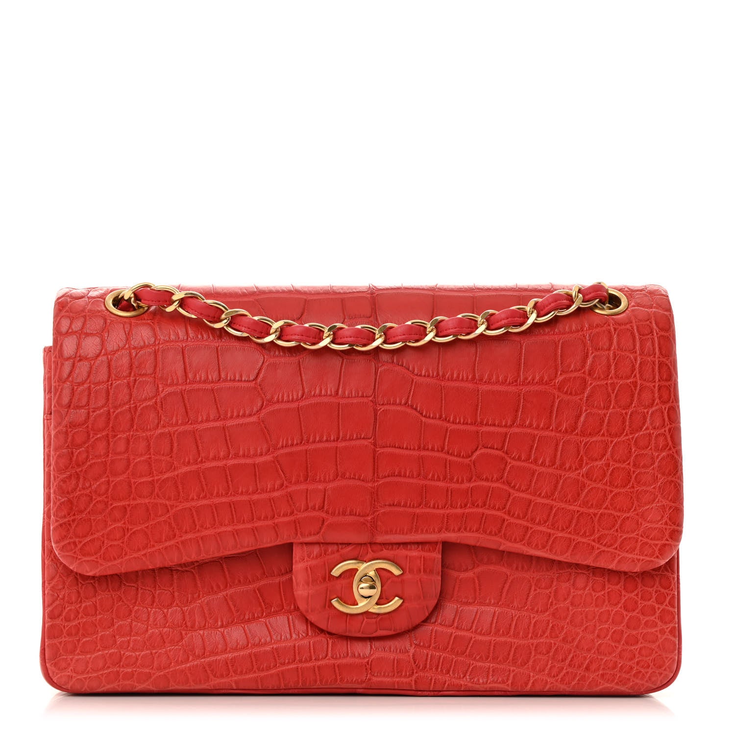 Chanel Matte Alligator Jumbo Double Flap Red 1 of 14