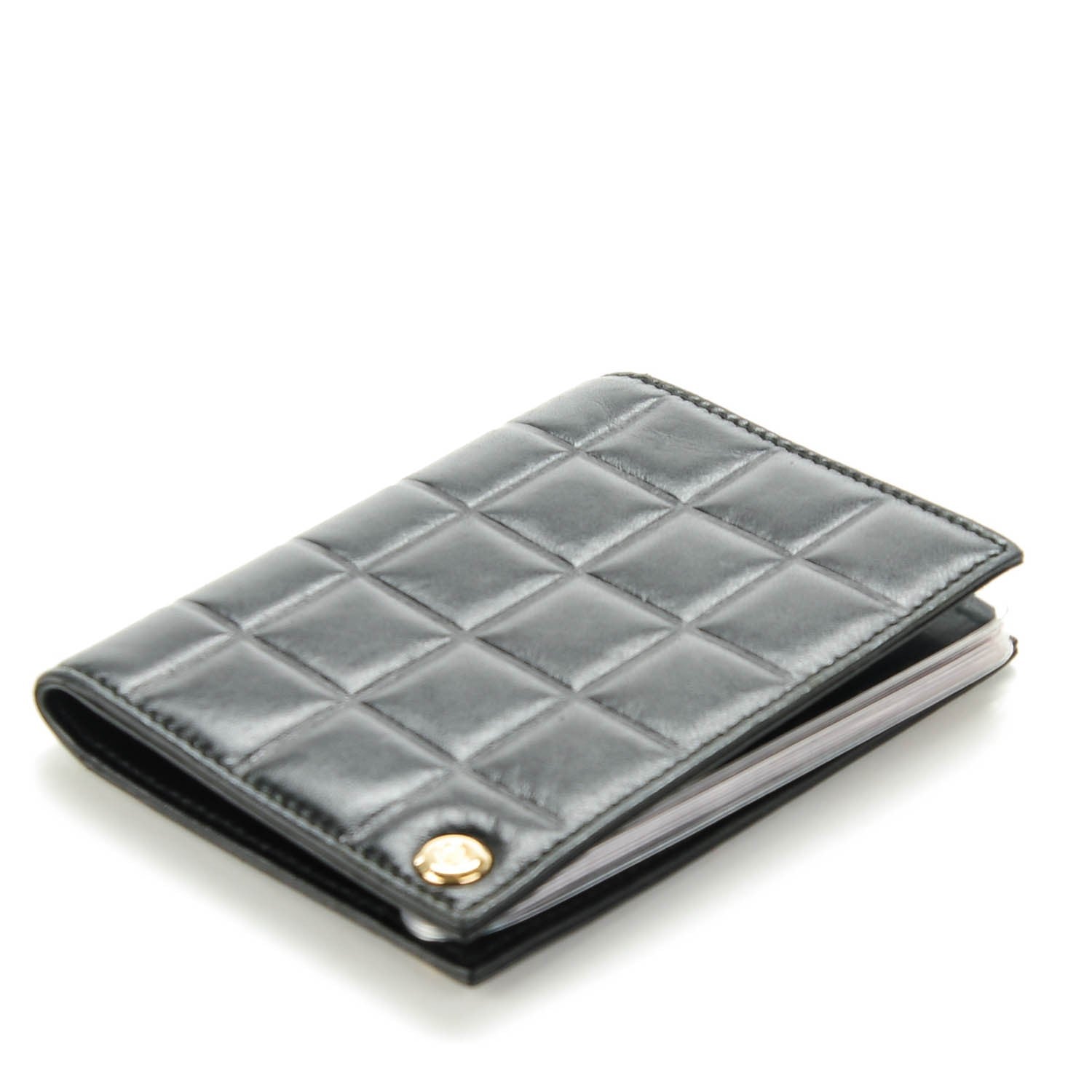 Chanel Lambskin Chocolate Bar Quilted Card Holder Wallet Black 4 of 8